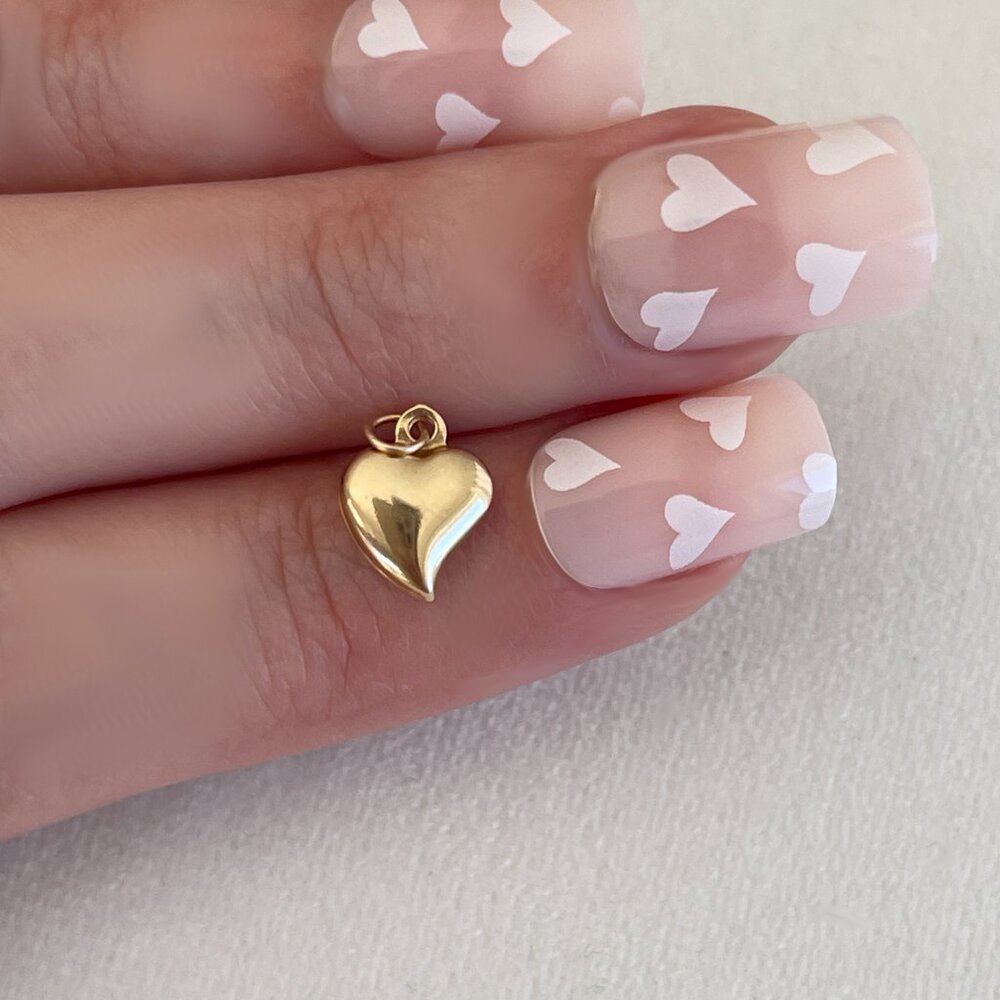 Solid 14k Tiny Yellow Gold Puffy Witch's Heart Ne… - image 8